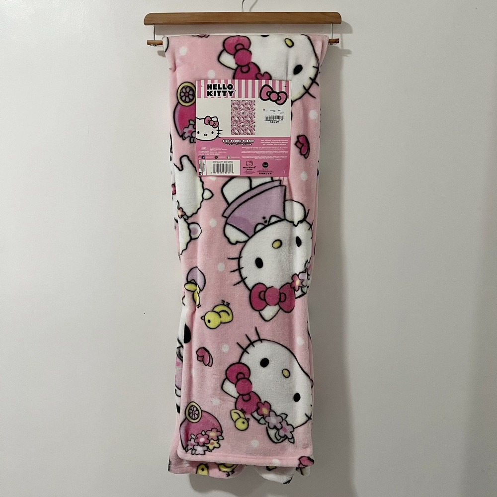 Hello Kitty Silk Touch‎ Throw Blanket Pink White Cartoon Character Fleece 50x70